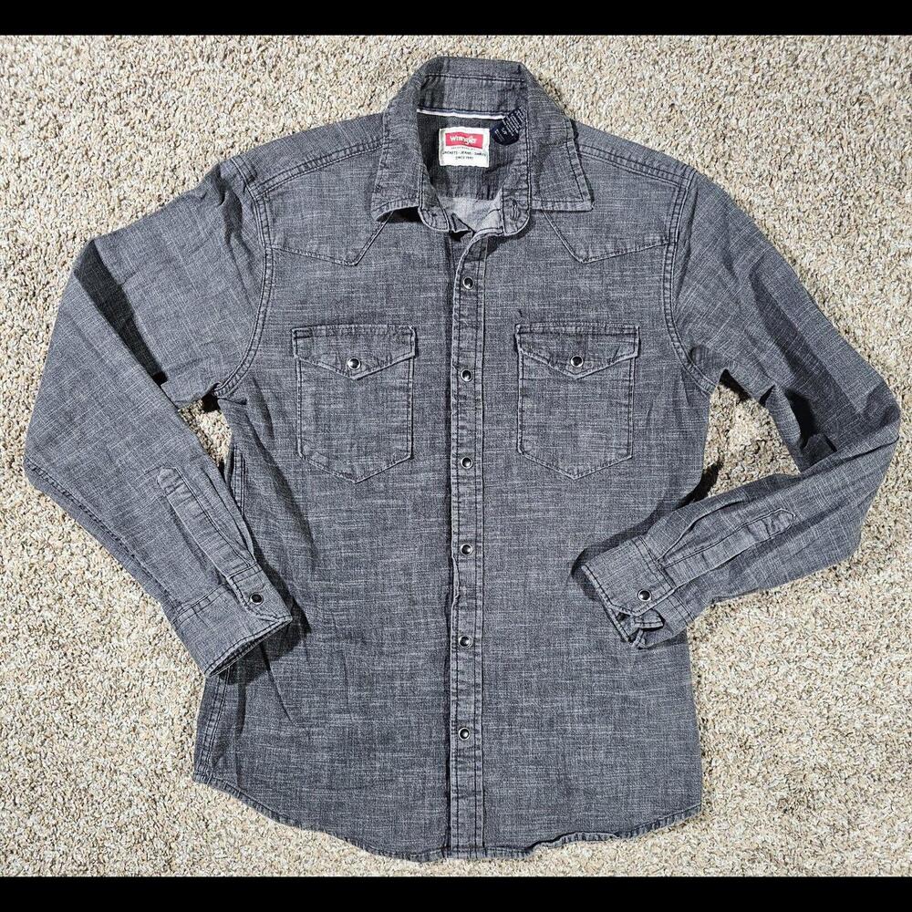 Wrangler Denim S Pearl Snap Western Rodeo Button Up Black